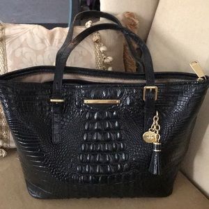 Brahmin black crocodile purse